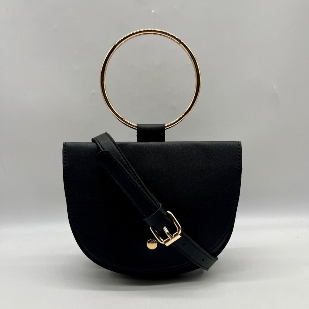 Melie Bianco Black Vegan Leather Felix Ring Crossbody Bag - Picture 2 of 10